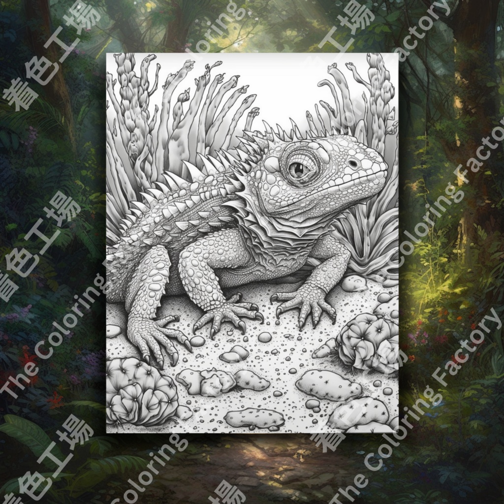 爬虫類のぬりえページ、成人療法用のライン アート |印刷可能な塗り絵 |印刷可能なデジタル セット 1