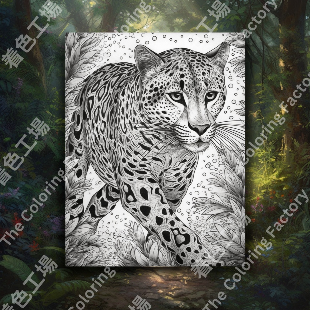 大人のためのチーターのぬりえページ、楽しいデジタル即時ダウンロード セット 1