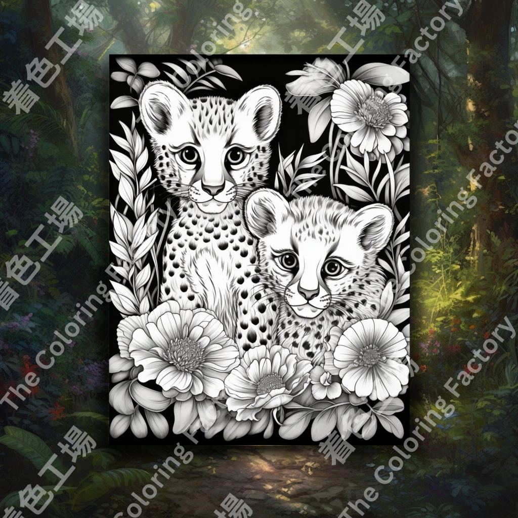 大人のためのチーターのぬりえページ、楽しいデジタル即時ダウンロード セット 1