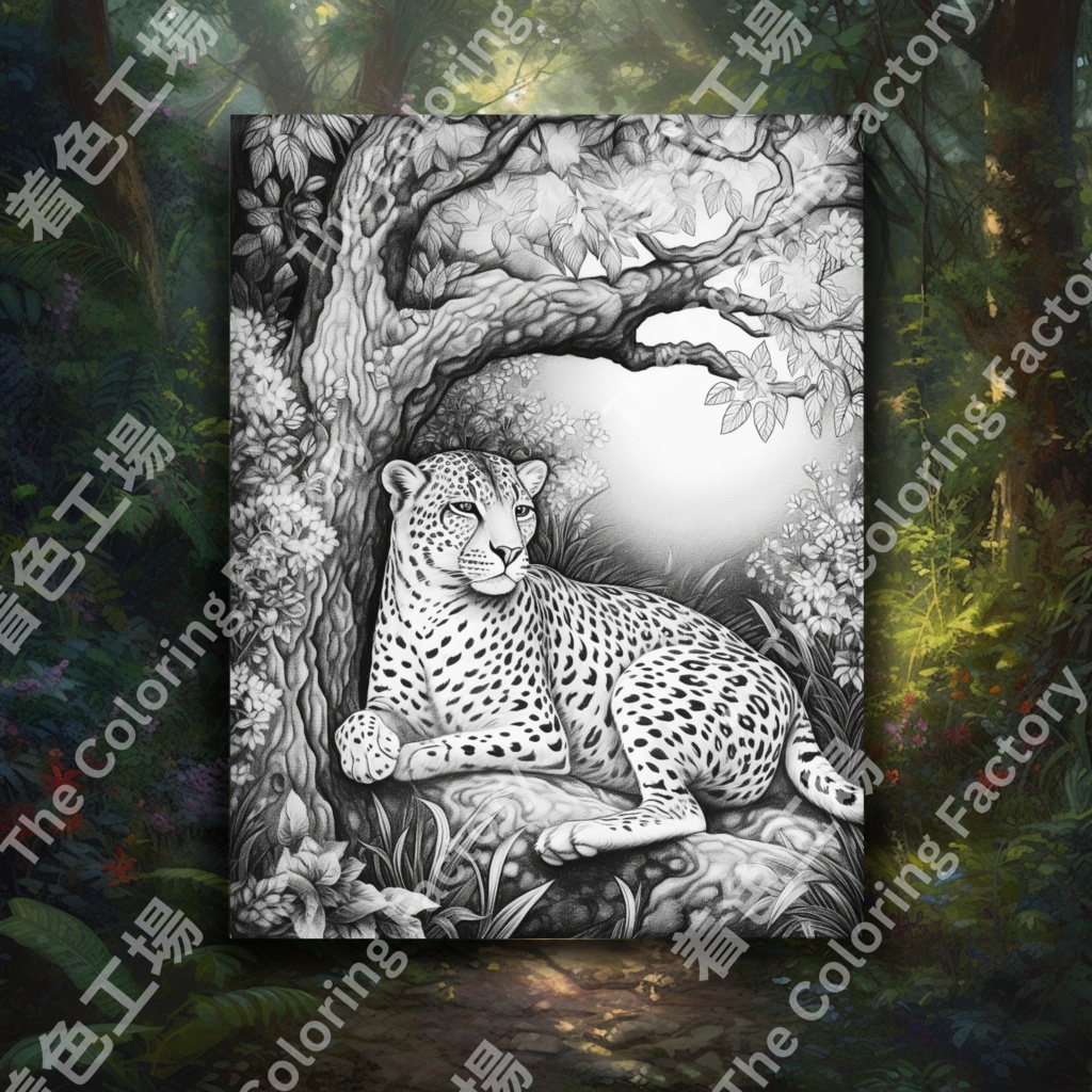 大人のためのチーターのぬりえページ、楽しいデジタル即時ダウンロード セット 2
