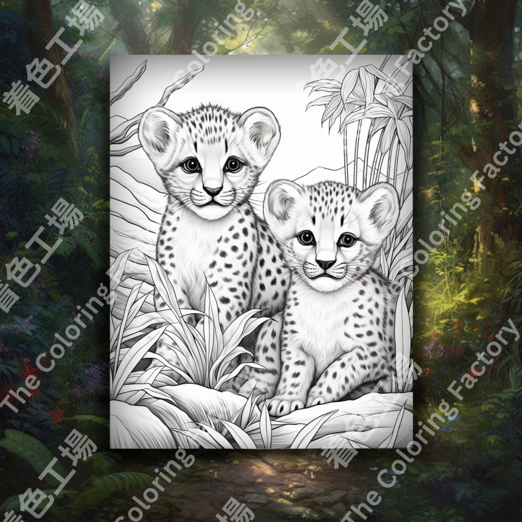 大人のためのチーターのぬりえページ、楽しいデジタル即時ダウンロード セット 2