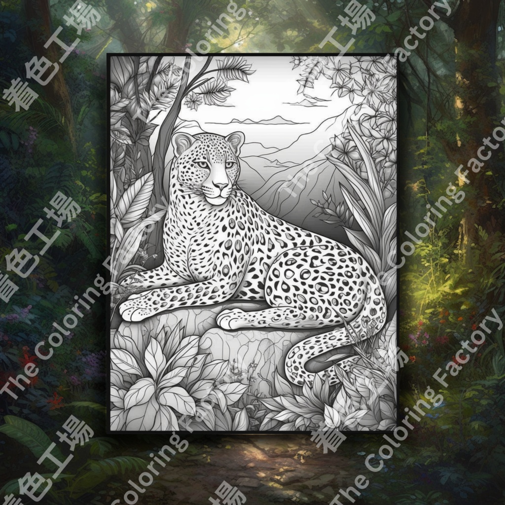 大人のためのチーターのぬりえページ、楽しいデジタル即時ダウンロード セット 2