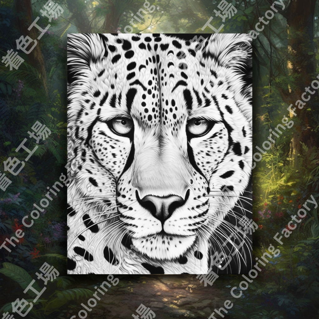 大人のためのチーターのぬりえページ、楽しいデジタル即時ダウンロード セット 3