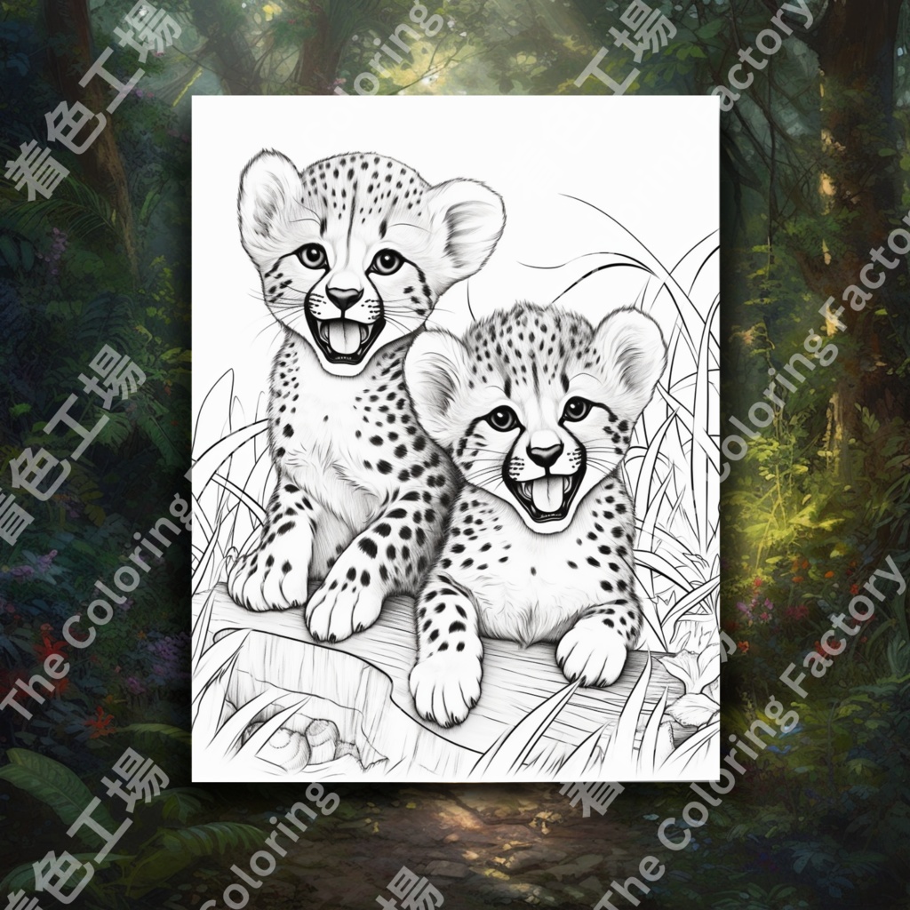 大人のためのチーターのぬりえページ、楽しいデジタル即時ダウンロード セット 3