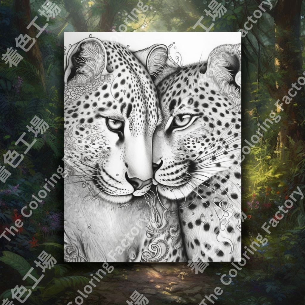 大人のためのチーターのぬりえページ、楽しいデジタル即時ダウンロード セット 3