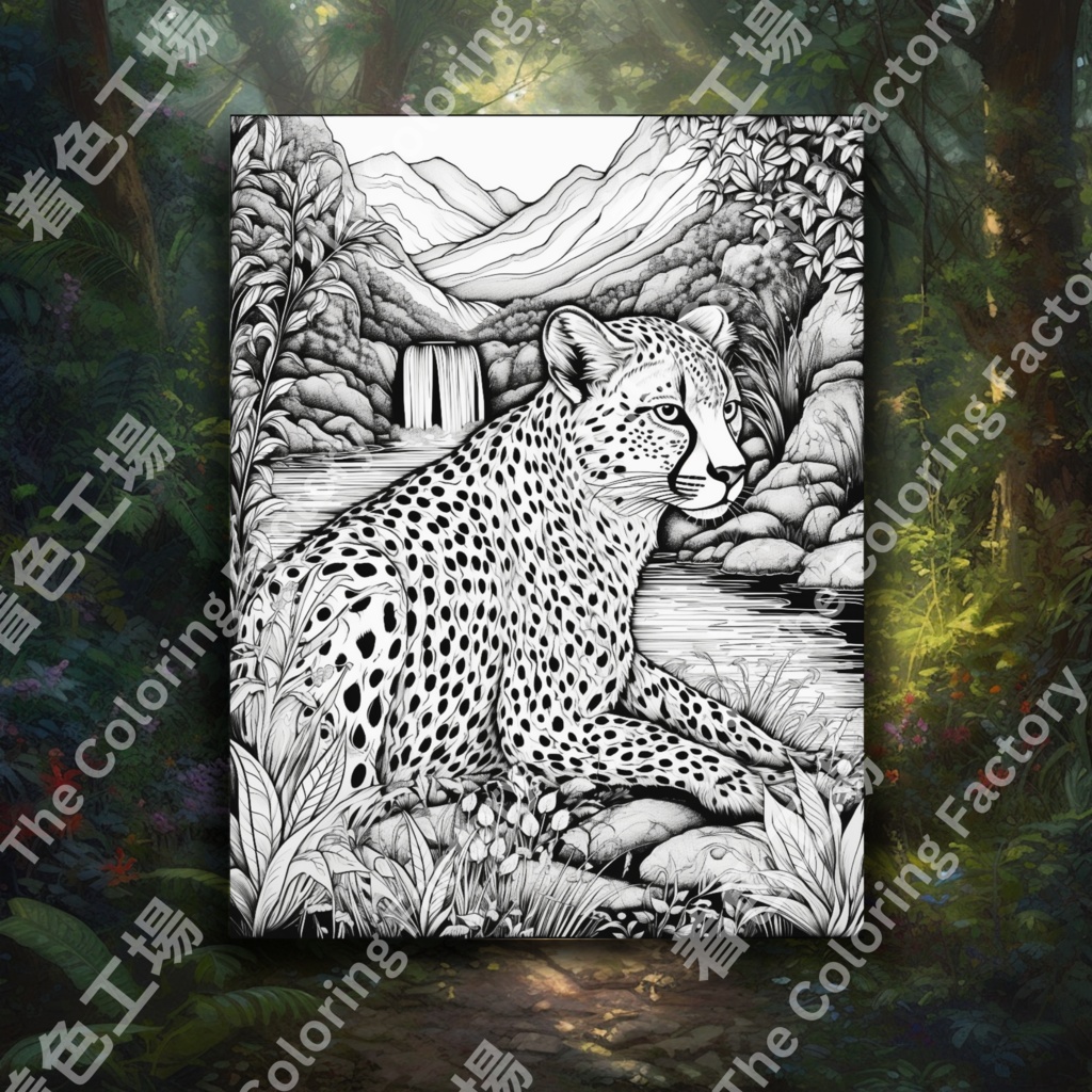 大人のためのチーターのぬりえページ、楽しいデジタル即時ダウンロード セット 3