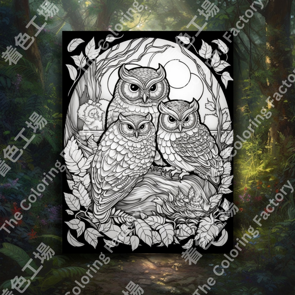 大人のためのフクロウの塗り絵 デジタル即時ダウンロード 楽しいセット 1