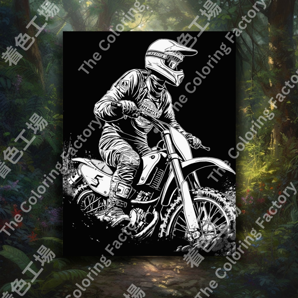 大人向けモトクロス塗り絵 デジタル即時ダウンロード 楽しいセット 1