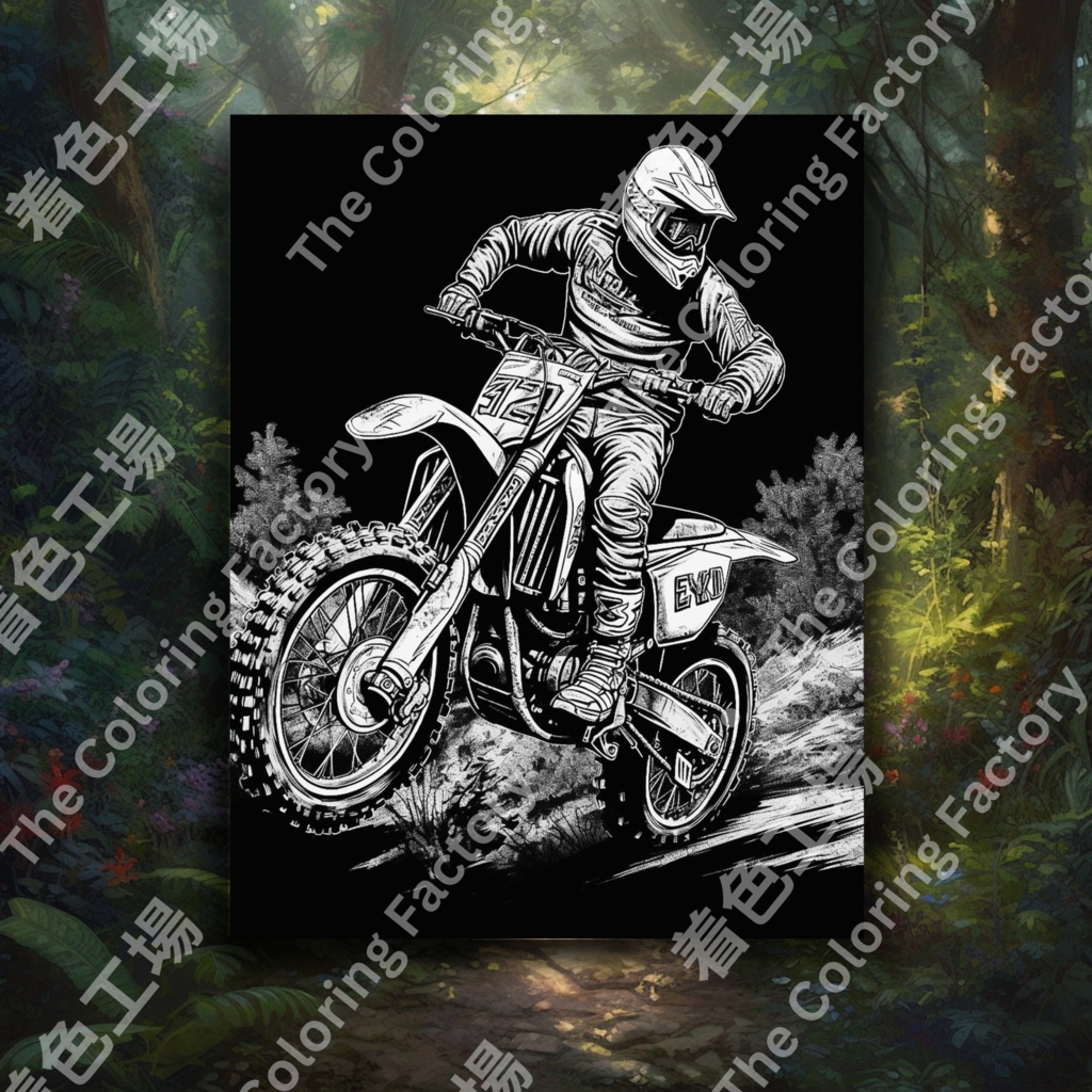 大人向けモトクロス塗り絵 デジタル即時ダウンロード 楽しいセット 2
