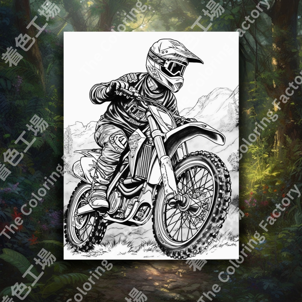 大人向けモトクロス塗り絵 デジタル即時ダウンロード 楽しいセット 2