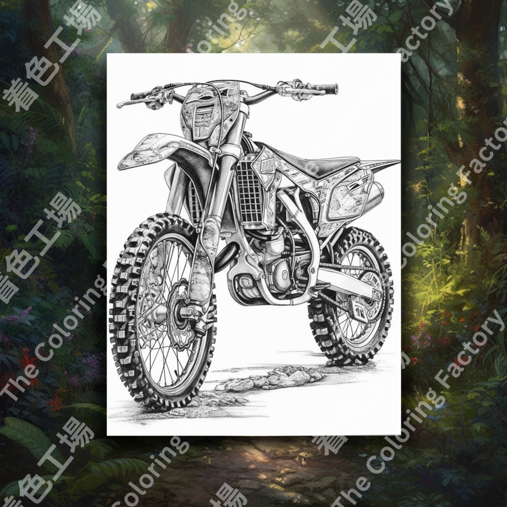 大人向けモトクロス塗り絵 デジタル即時ダウンロード 楽しいセット 2
