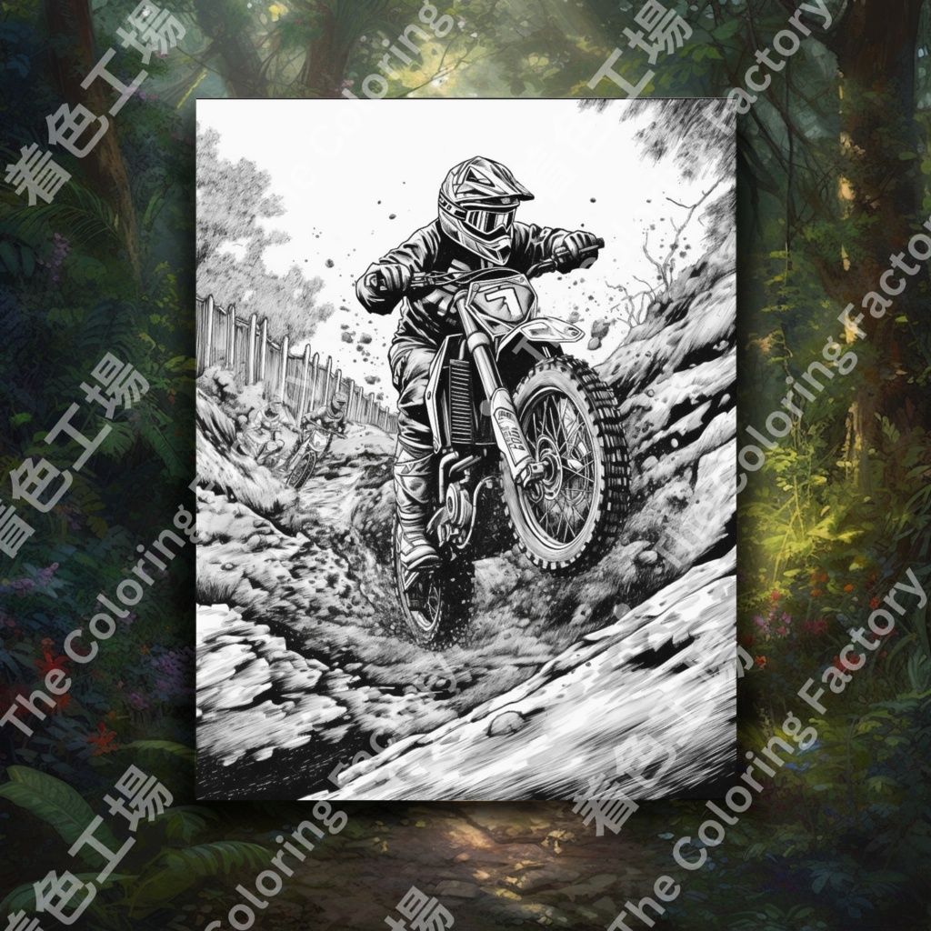 大人向けモトクロス塗り絵 デジタル即時ダウンロード 楽しいセット 2