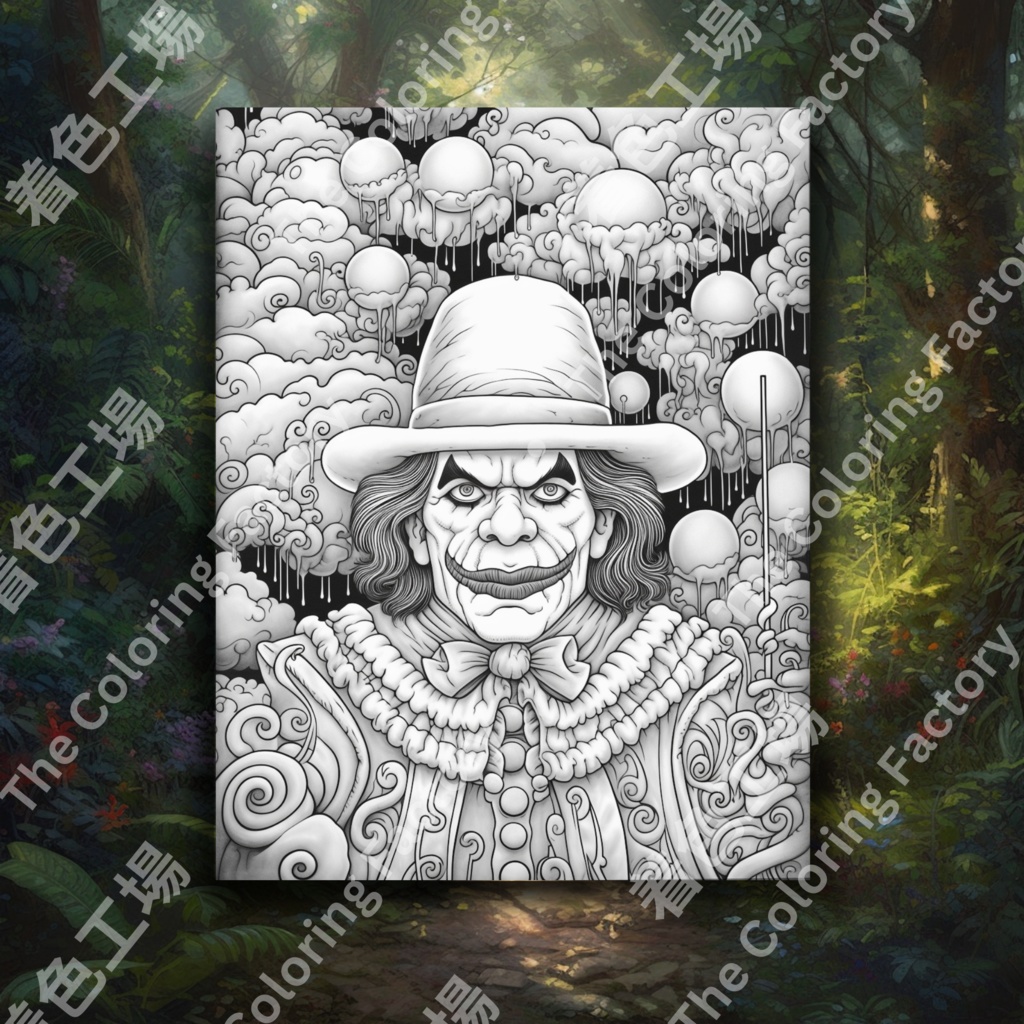 大人のための怖いピエロの塗り絵 楽しいデジタル即時ダウンロード セット 2