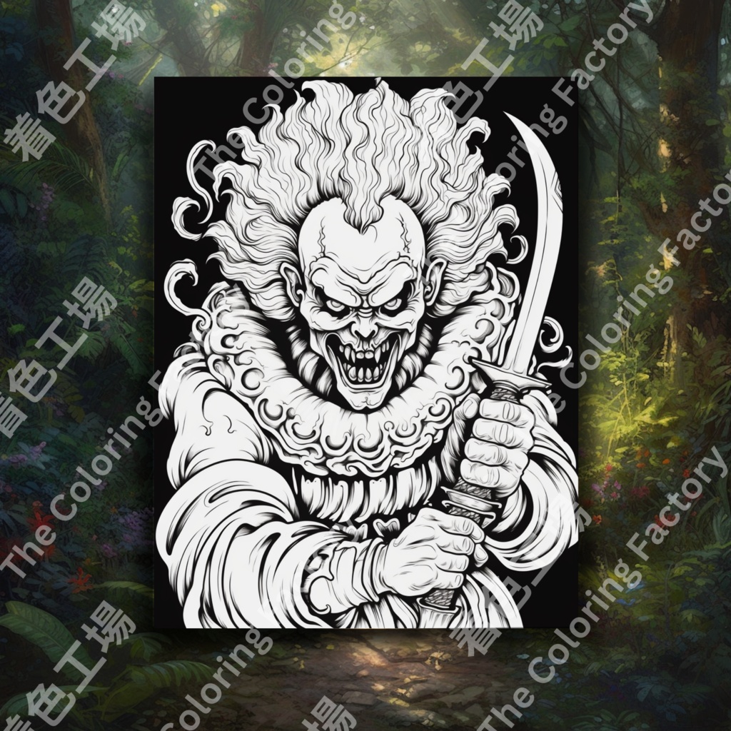 大人のための怖いピエロの塗り絵 楽しいデジタル即時ダウンロード セット 2