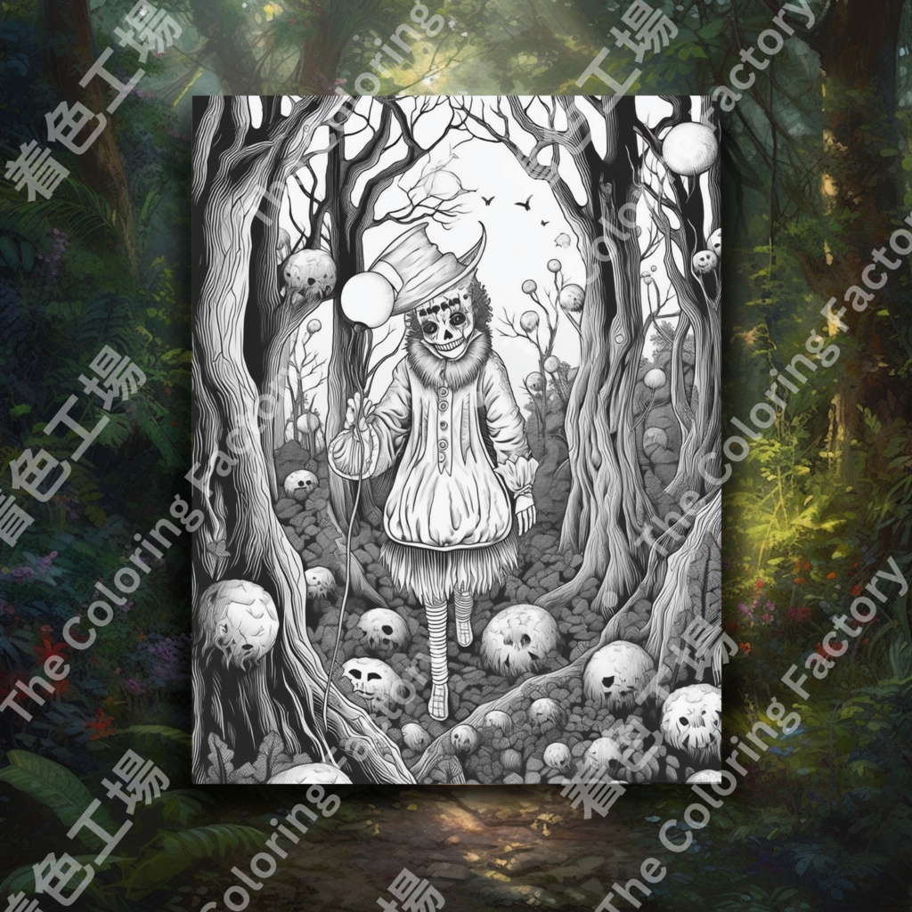 大人のための怖いピエロの塗り絵 楽しいデジタル即時ダウンロード セット 2