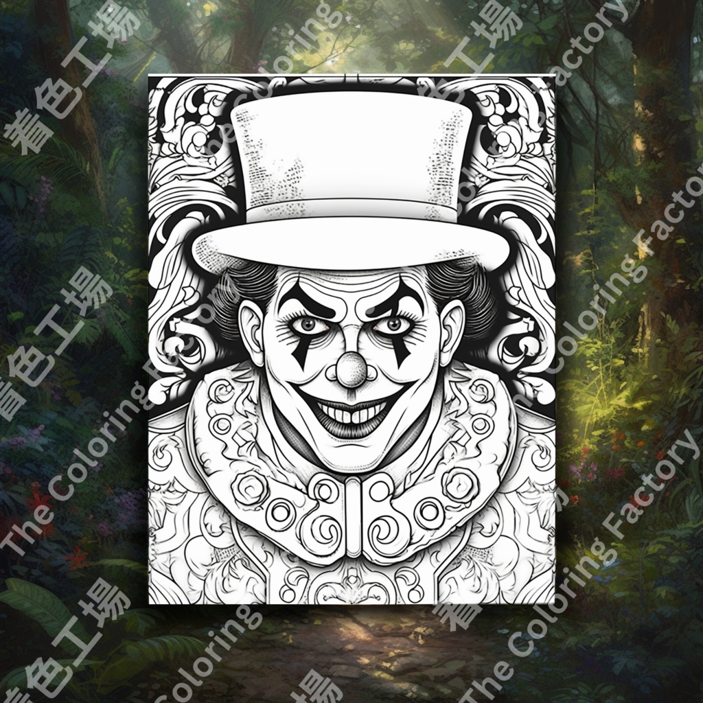 大人のための怖いピエロの塗り絵 楽しいデジタル即時ダウンロード セット 2