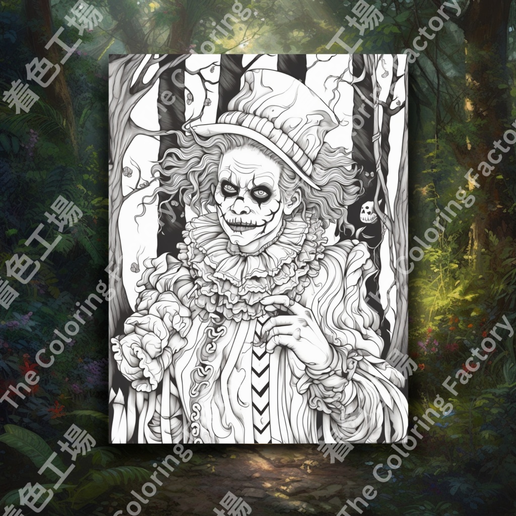 大人のための怖いピエロの塗り絵 楽しいデジタル即時ダウンロード セット 1