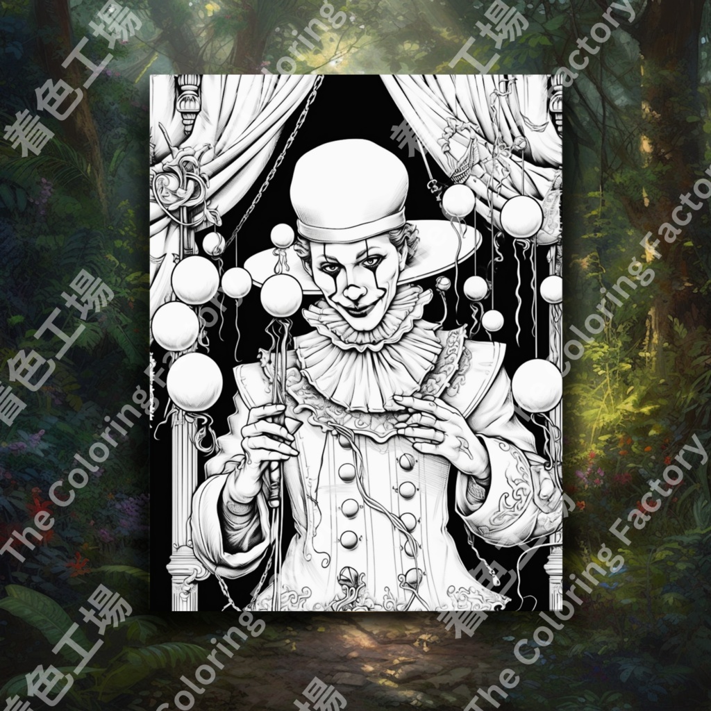 大人のための怖いピエロの塗り絵 楽しいデジタル即時ダウンロード セット 1