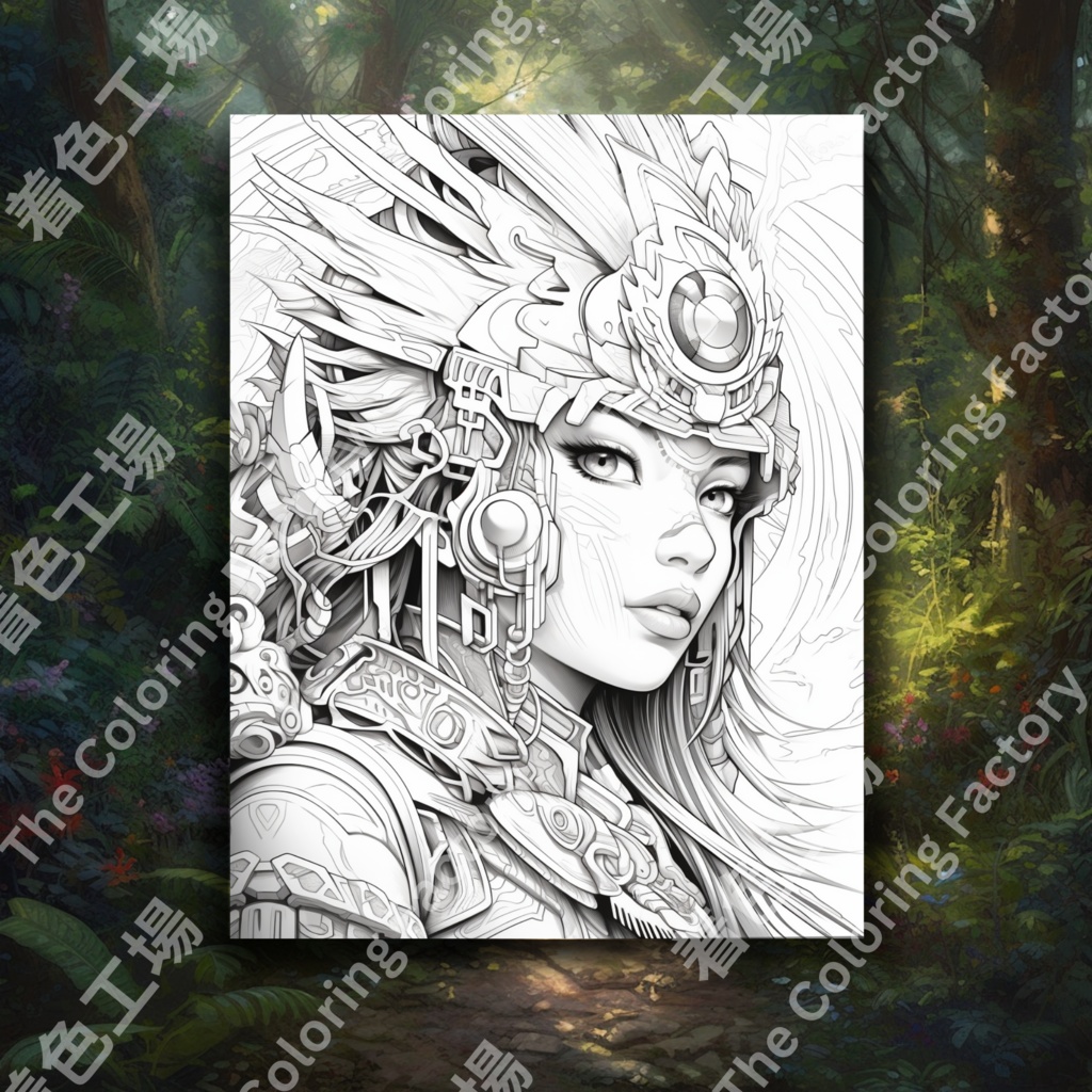 大人のためのネイティブ アメリカンの女王の塗り絵、楽しいデジタル インスタント ダウンロード セット 1