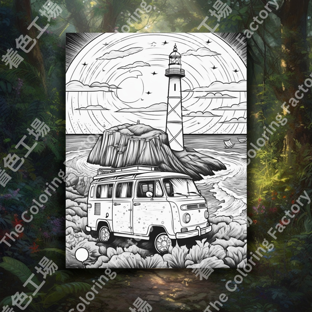 大人のためのキャンピングカー塗り絵 デジタル即時ダウンロード 楽しいセット 1
