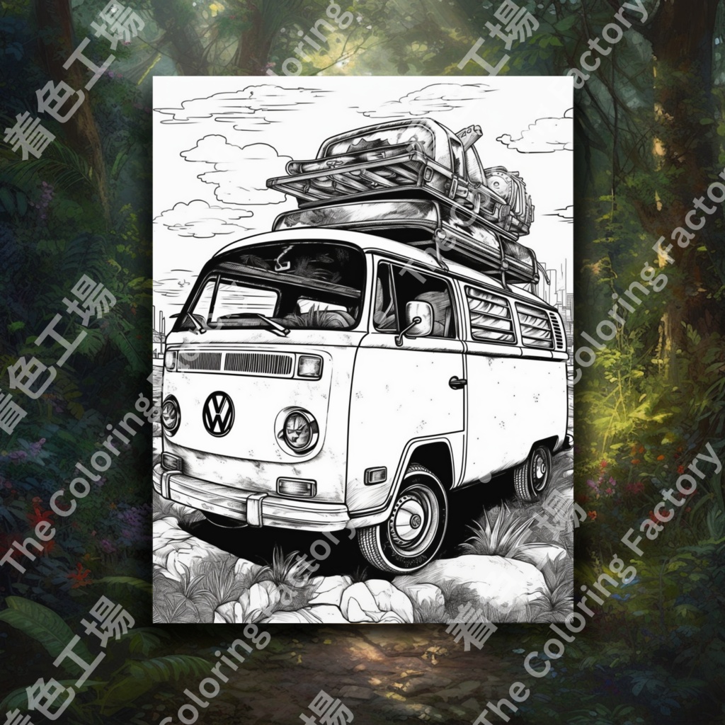 大人のためのキャンピングカー塗り絵 デジタル即時ダウンロード 楽しいセット 1