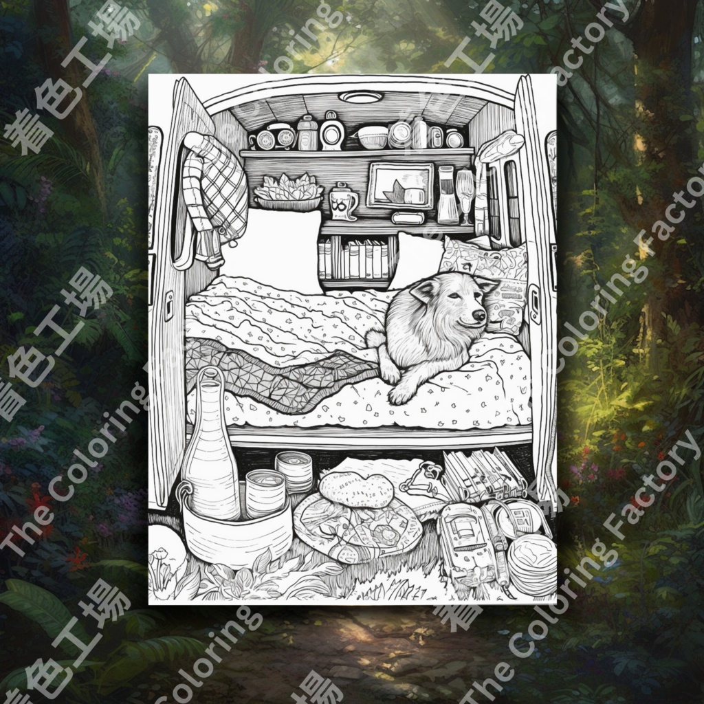 大人のためのキャンピングカー塗り絵 デジタル即時ダウンロード 楽しいセット 1