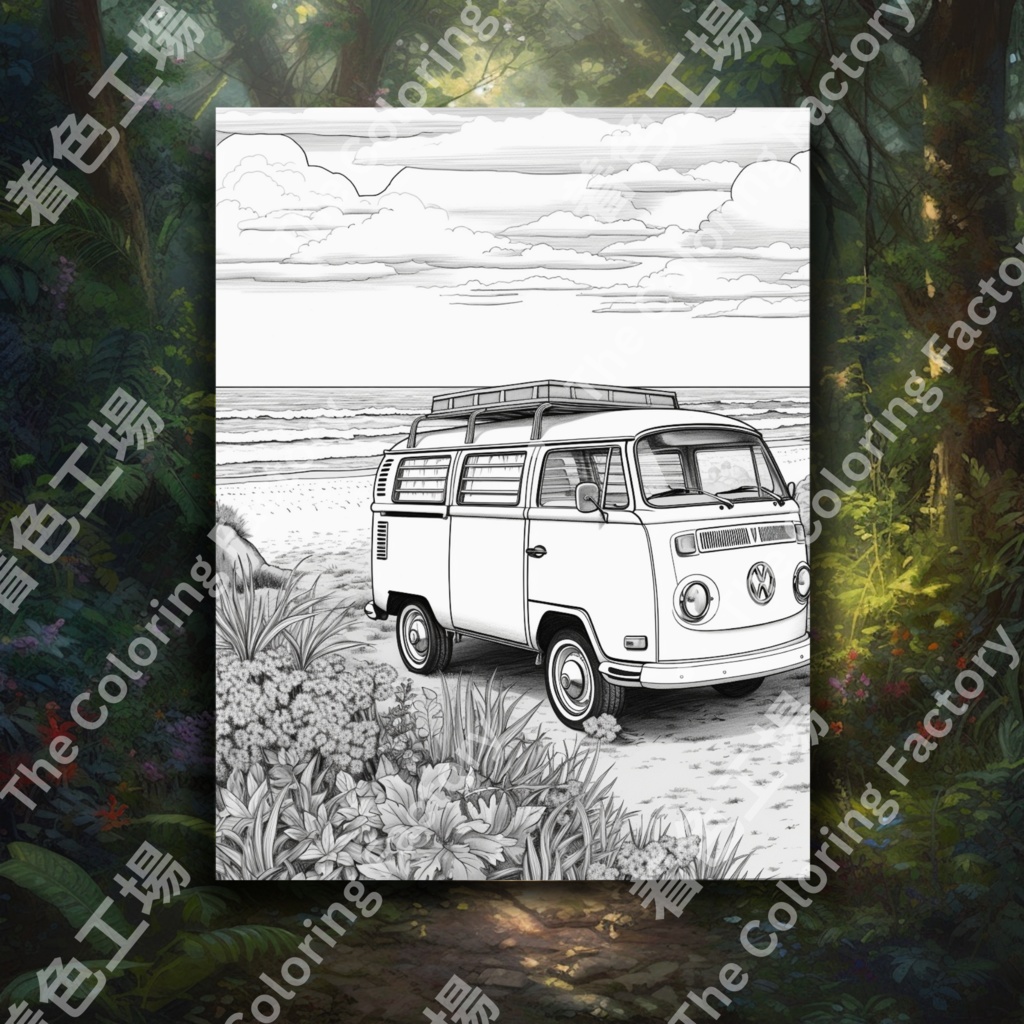 大人のためのキャンピングカー塗り絵 デジタル即時ダウンロード 楽しいセット 1