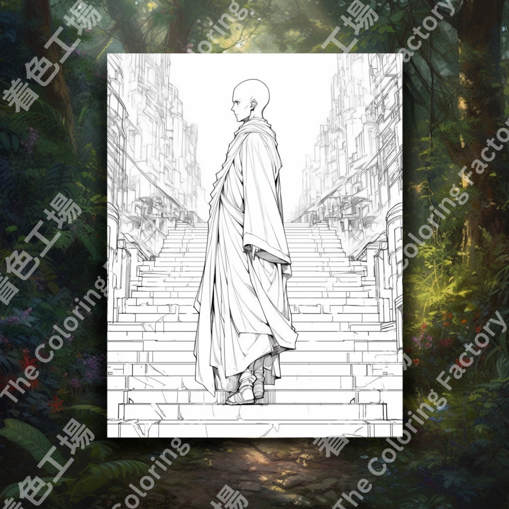 大人のためのアニメ僧侶の塗り絵 デジタル即時ダウンロード 楽しいセット 1