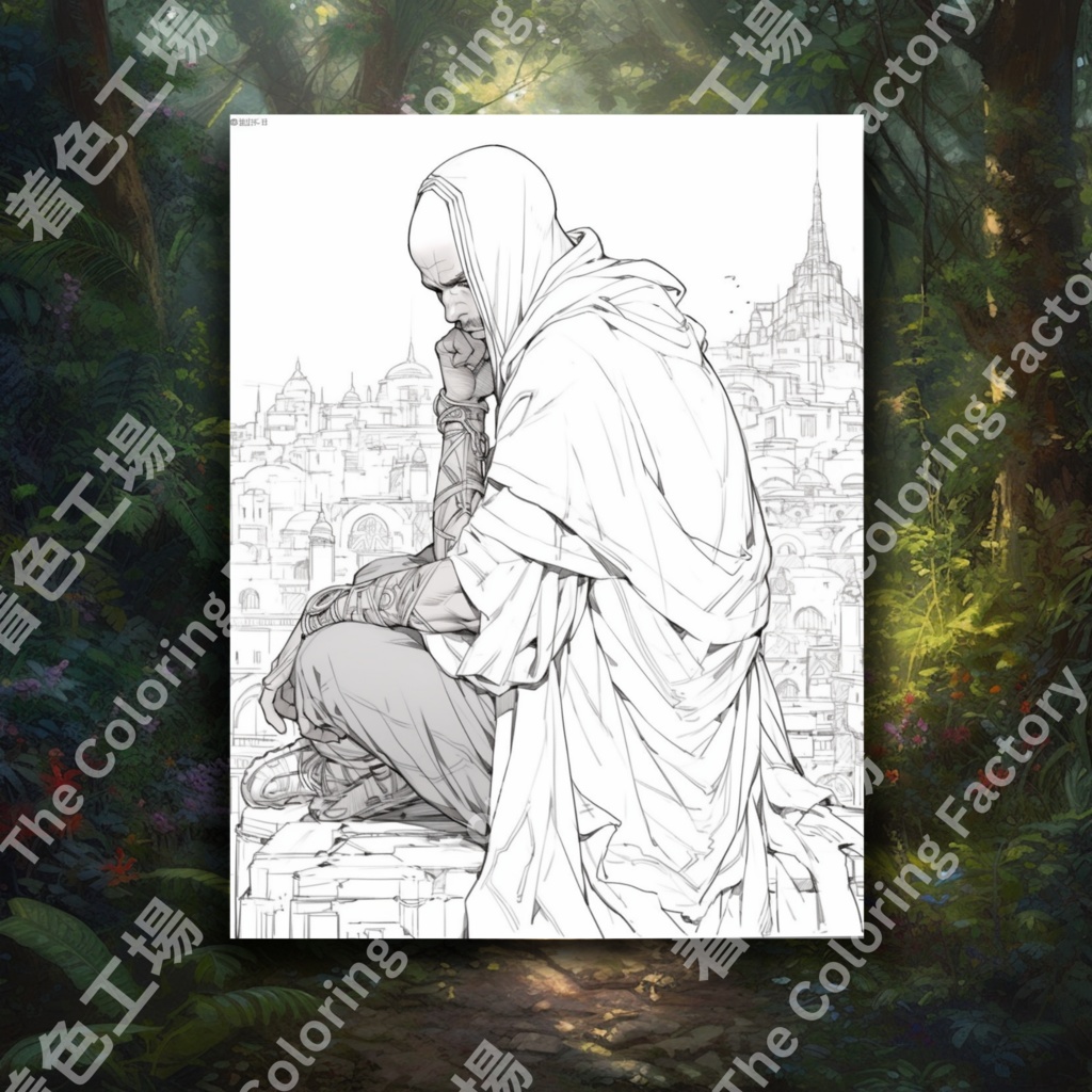 大人のためのアニメ僧侶の塗り絵 デジタル即時ダウンロード 楽しいセット 1