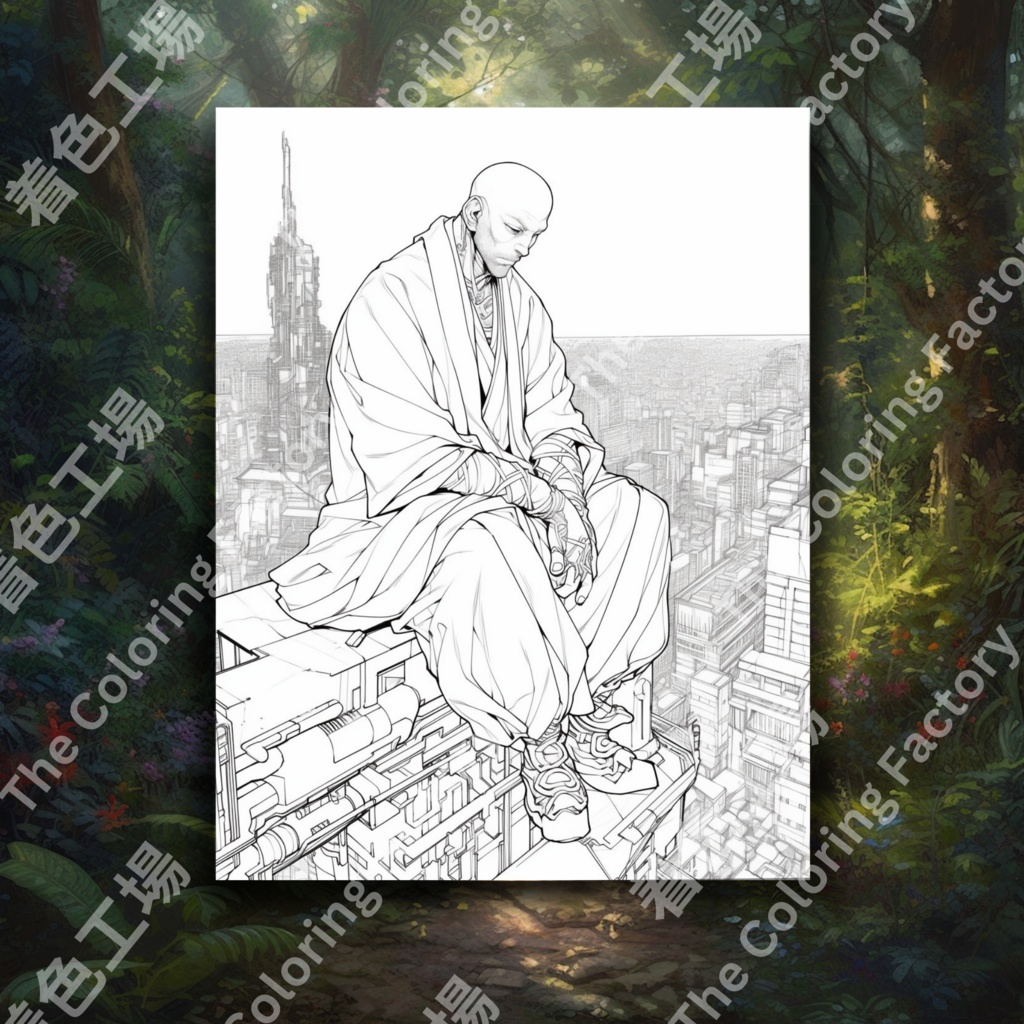 大人のためのアニメ僧侶の塗り絵 デジタル即時ダウンロード 楽しいセット 1