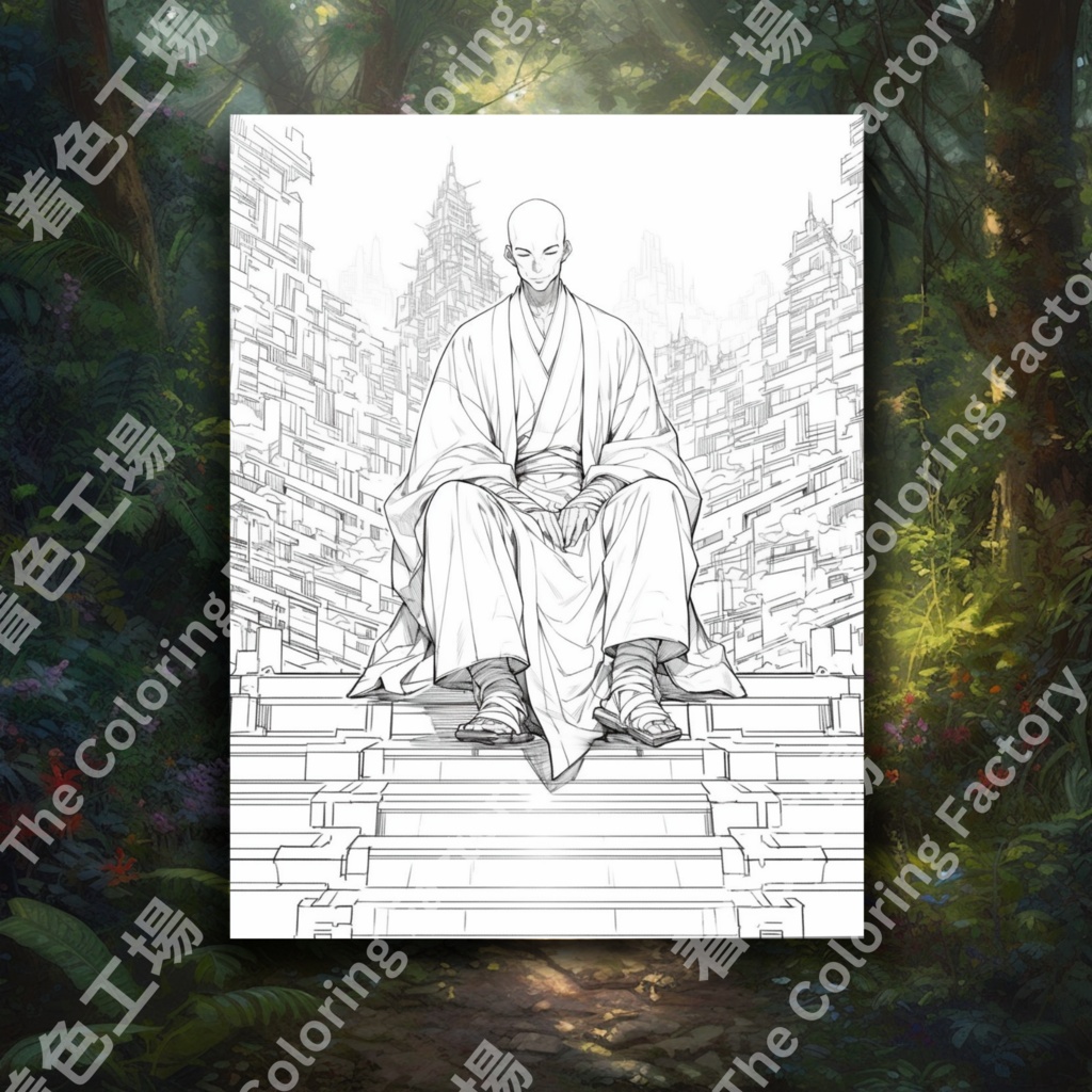 大人のためのアニメ僧侶の塗り絵 デジタル即時ダウンロード 楽しいセット 1
