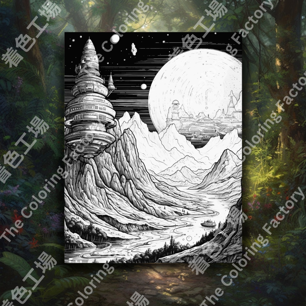 大人のための宇宙の塗り絵 デジタル即時ダウンロード 楽しいセット 3