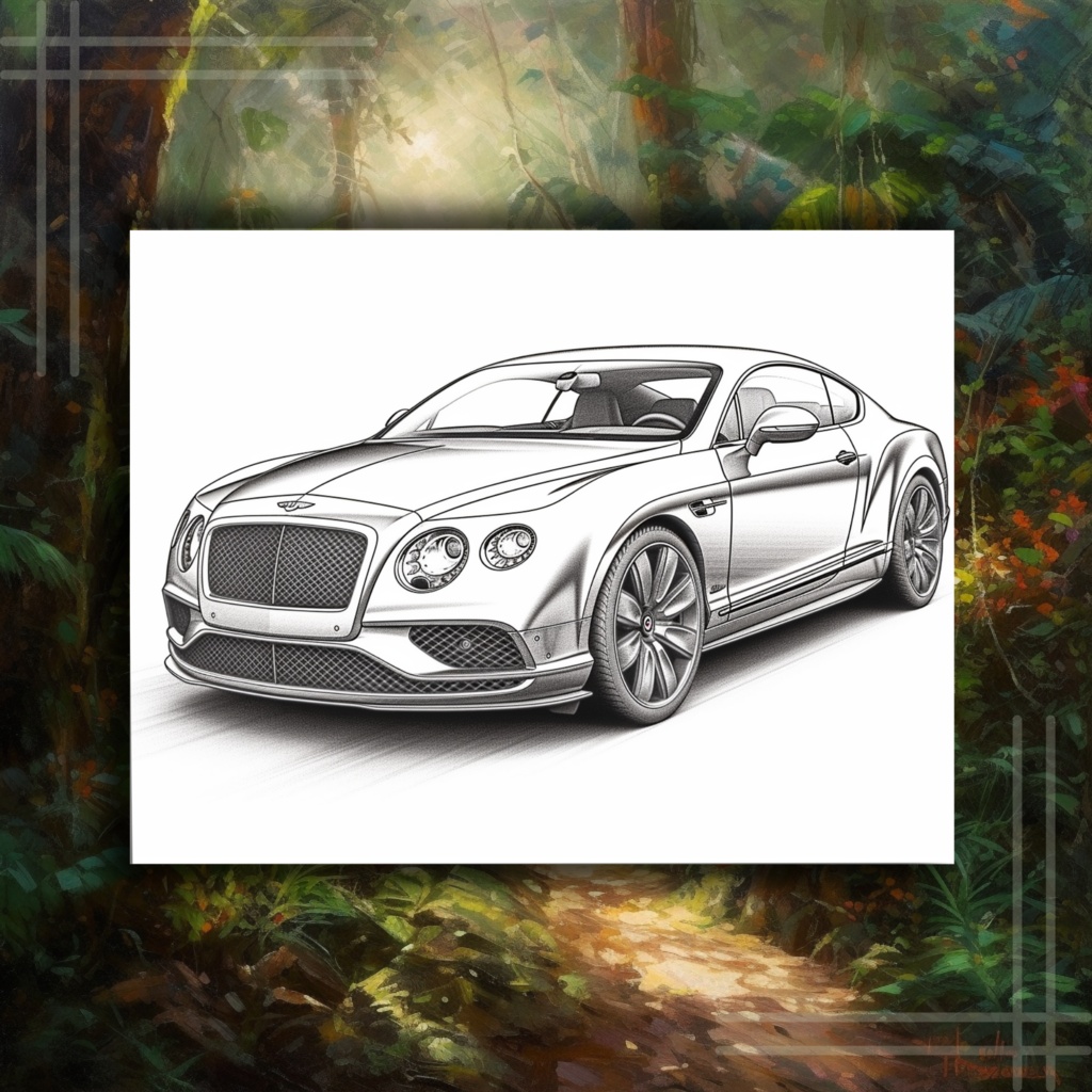 大人のためのスポーツカーの塗り絵 楽しいデジタル即時ダウンロード セット 1