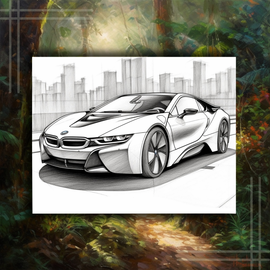 大人のためのスポーツカーの塗り絵 楽しいデジタル即時ダウンロード セット 1