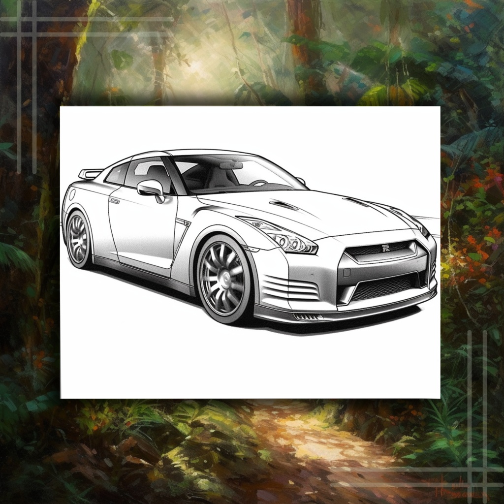 大人のためのスポーツカーの塗り絵 楽しいデジタル即時ダウンロード セット 1