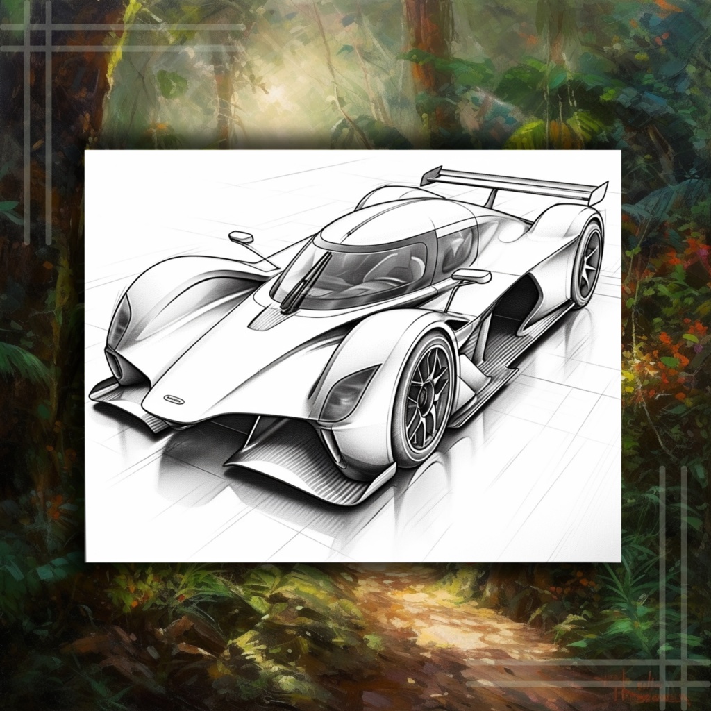 大人のためのスポーツカーの塗り絵 楽しいデジタル即時ダウンロード セット 1