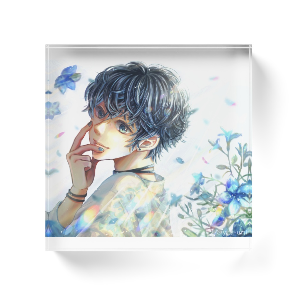 青花と男の子アクリルブロック(クリア・背面ホワイト)