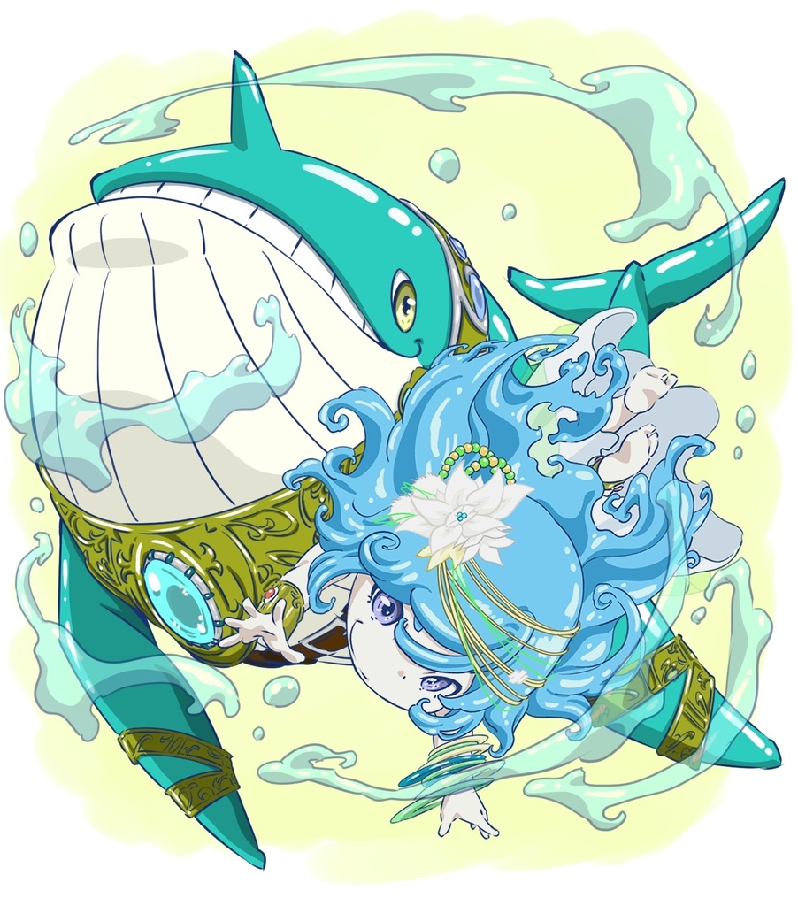 ミニ色紙《水の巫女とクジラ》