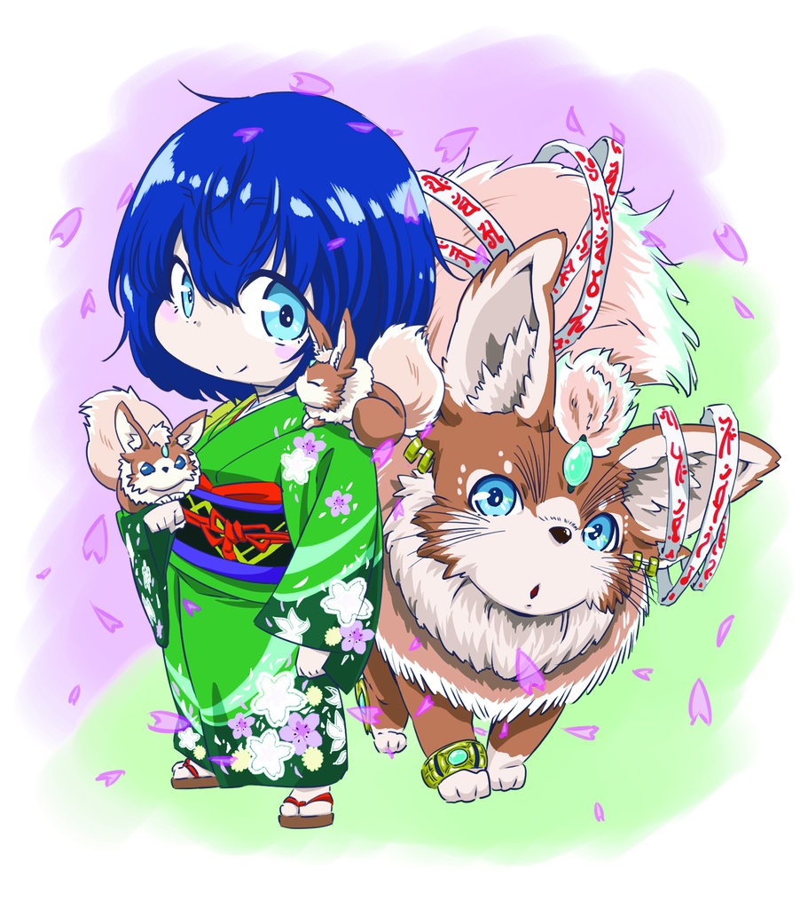 ミニ色紙《幻獣使いとフェネック幻獣》