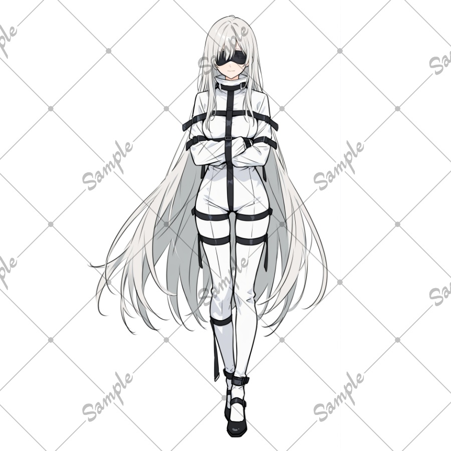 立ち絵素材　白い拘束服の女
