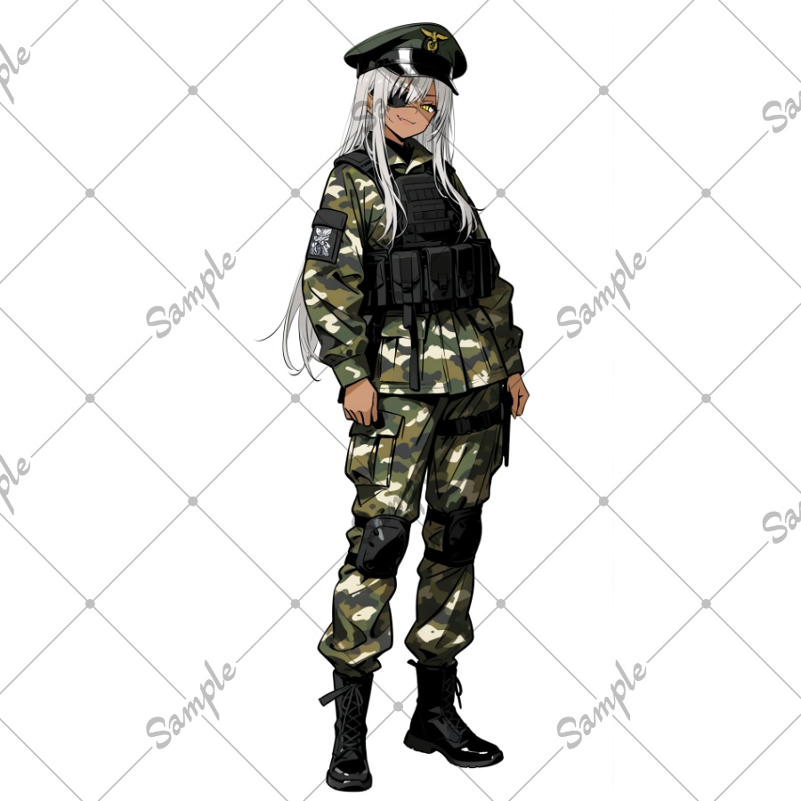 立ち絵素材　眼帯の軍人女性