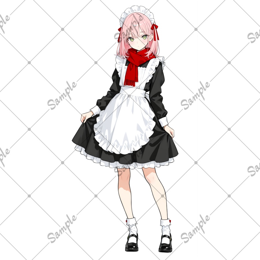立ち絵素材　赤いマフラーのメイド