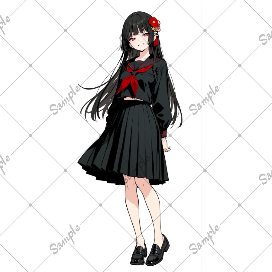 立ち絵素材　黒セーラーの女子生徒