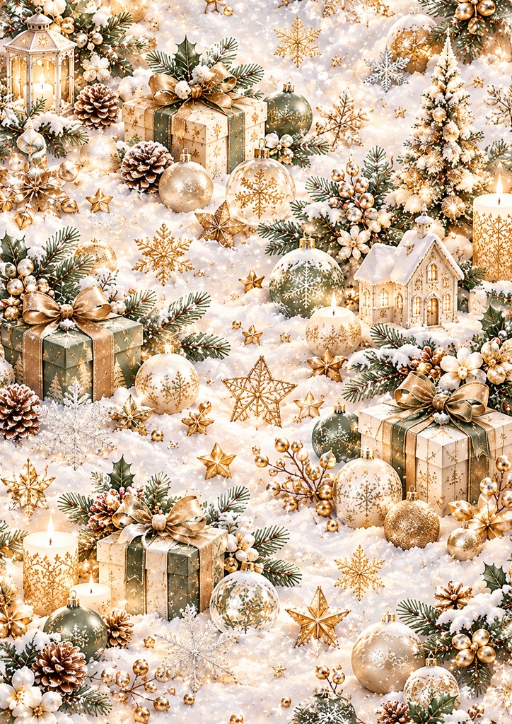 【季節柄デザインペーパー】ふんわりクリスマス 5柄セット|A4・印刷用・ラッピング・コラージュ素材