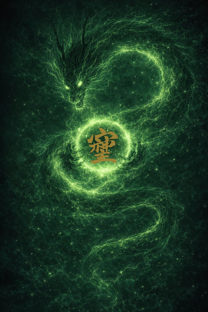 スマホ壁紙】神の緑龍 - 「そしじ」2色+「直感・行動」高画質3枚セット【AI生成】