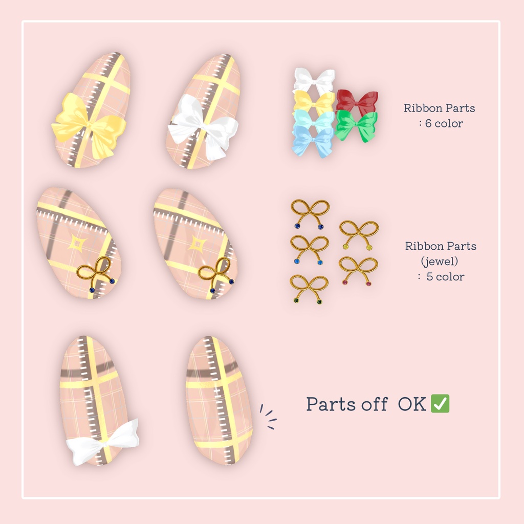 【置くだけ装着!】チェック&ステッチネイル *Nail : 23Color Acc : 10Color