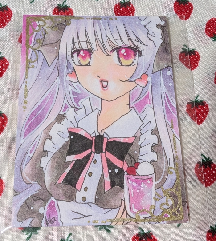 ATCサイズ　メイド　銀髪　ツインテール　女の子　原画　