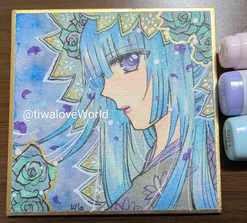 豆色紙サイズ 創作 女の子 原画