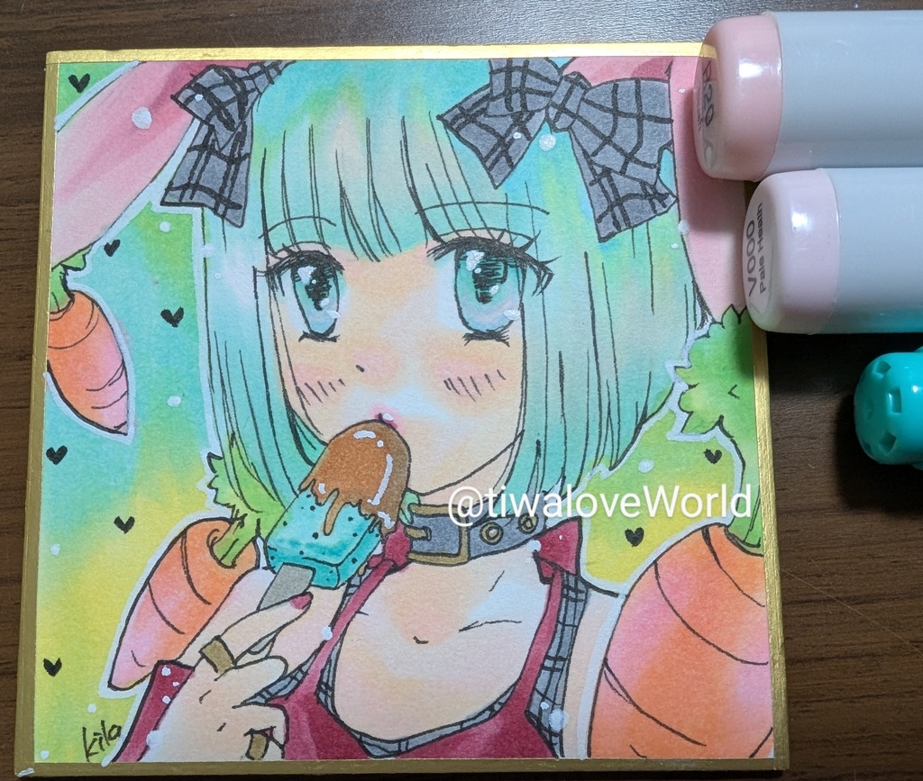 豆色紙サイズ 創作 女の子 原画