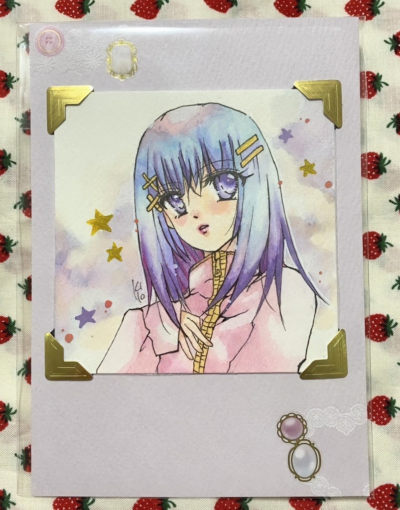 【新作】創作原画 ゆめかわ色 女の子 手のひらペーパーサイズ ドローイング